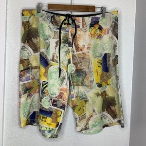 DaHui Hawaiian print board swim shorts trunks cargo pocket